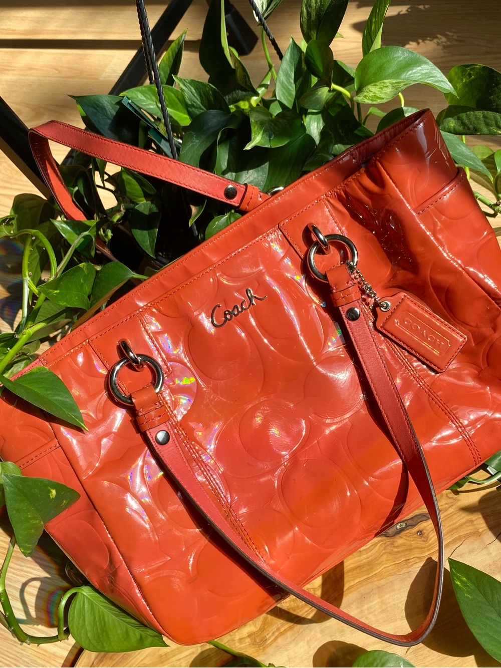 🍂🍁 Vintage Coach Patent Leather Tote in Orange Y2K Fall Autumn Luxury Handbag